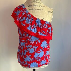 Gibson Asymmetrical Floral Ruffle Top